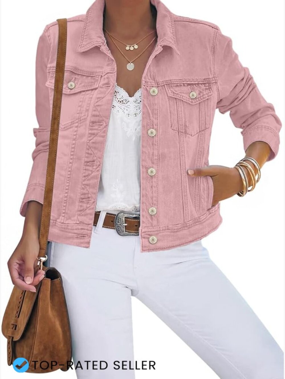 Classic Stretch Denim Jacket Button Down Long Sleeve Flap Pockets | Womens